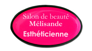 Badges nominatifs Contour - Bord noir avec fond rose | fr.namebadgesinternational.be